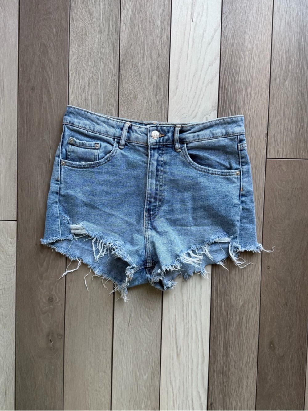 Zara Light Blue Frayed Hem Denim Shorts